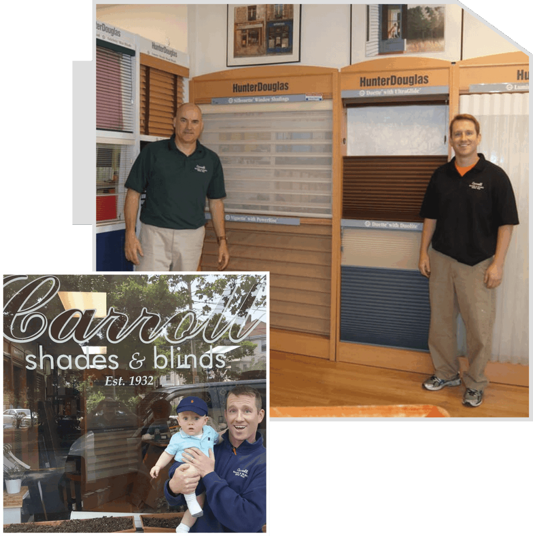 Two men standing in front of a store window.