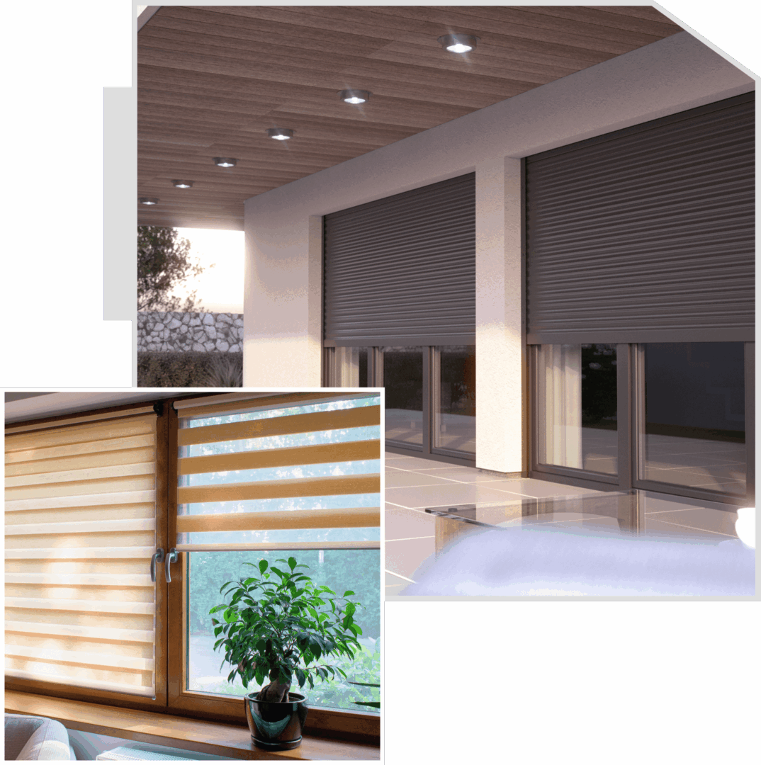 A room with two different types of blinds.