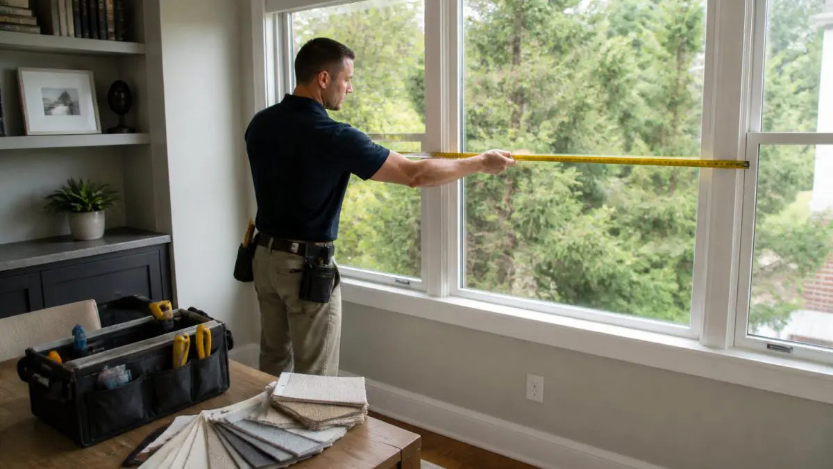 Step-by-step guide for measuring and installing custom blinds in a home office window frame
